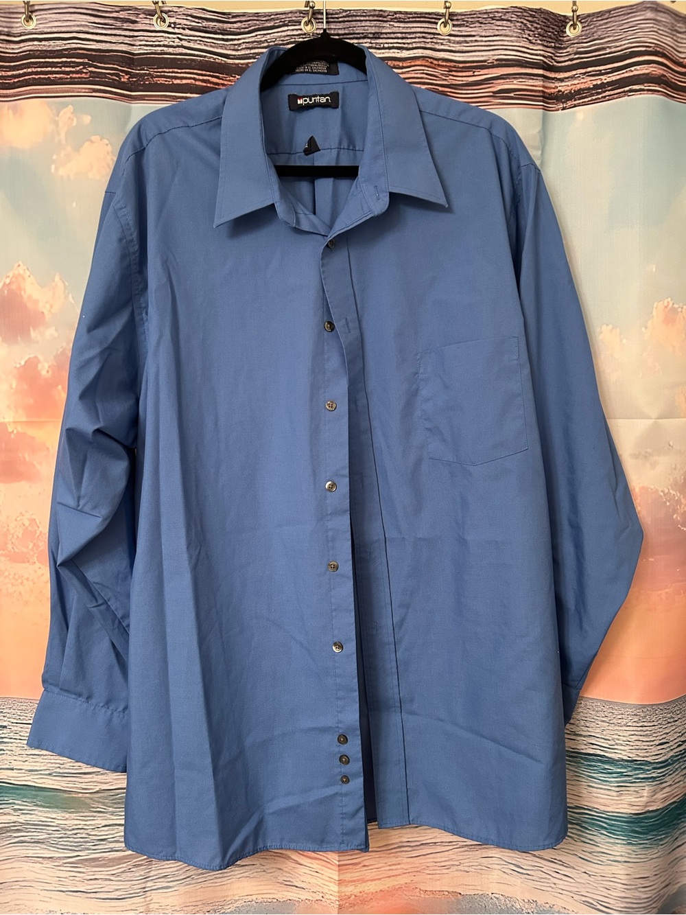 Puritan Men's Solid Blue Dress Shirt with Point Collar, Like New, Preloved.
